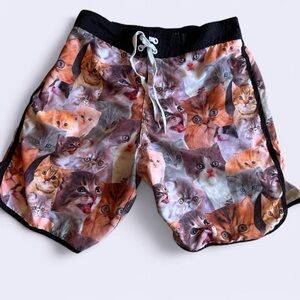 Bioworld Men’s Cat Meme Swim Trunks – Size M | Funny Kitten Board Shorts
